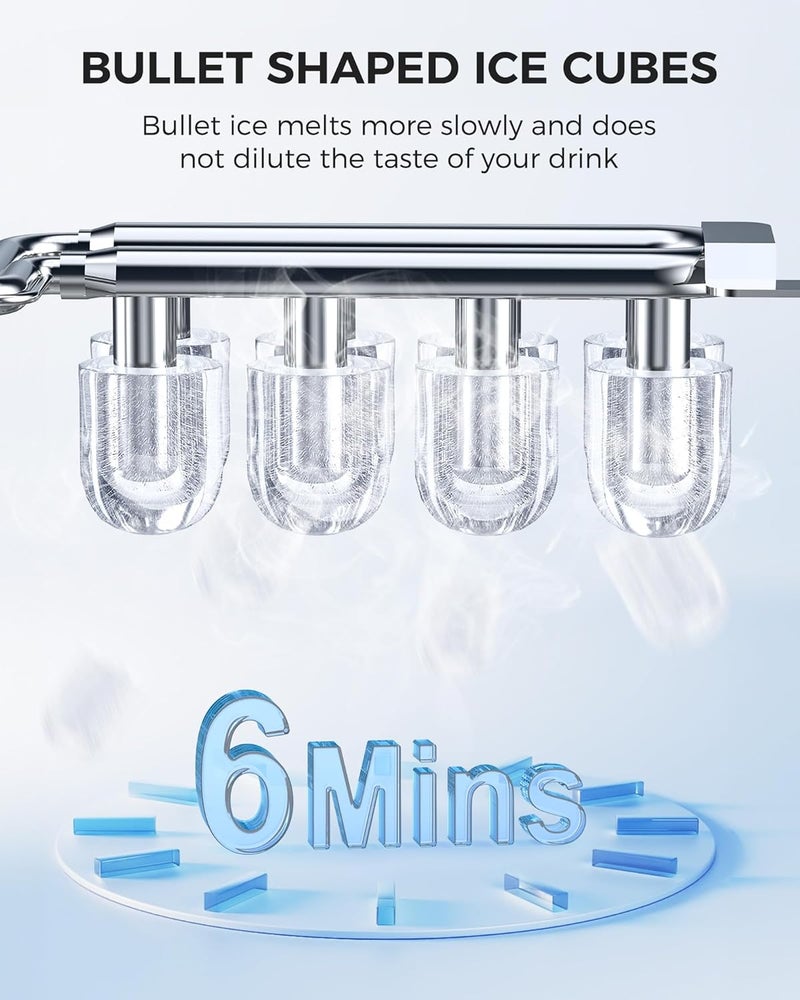 COWSAR Ice Maker Countertop, Portable Ice Machine with Self-Cleaning, 26.5 lbs/24Hrs, 8 Ice Cubes in 6 Mins, Ice Basket and Scoop, Ideal for Home, Kitchen, Bar, Camping - Image 2